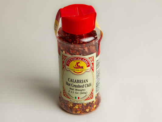 plastic jar of Calabrian Hot Crushed Chili