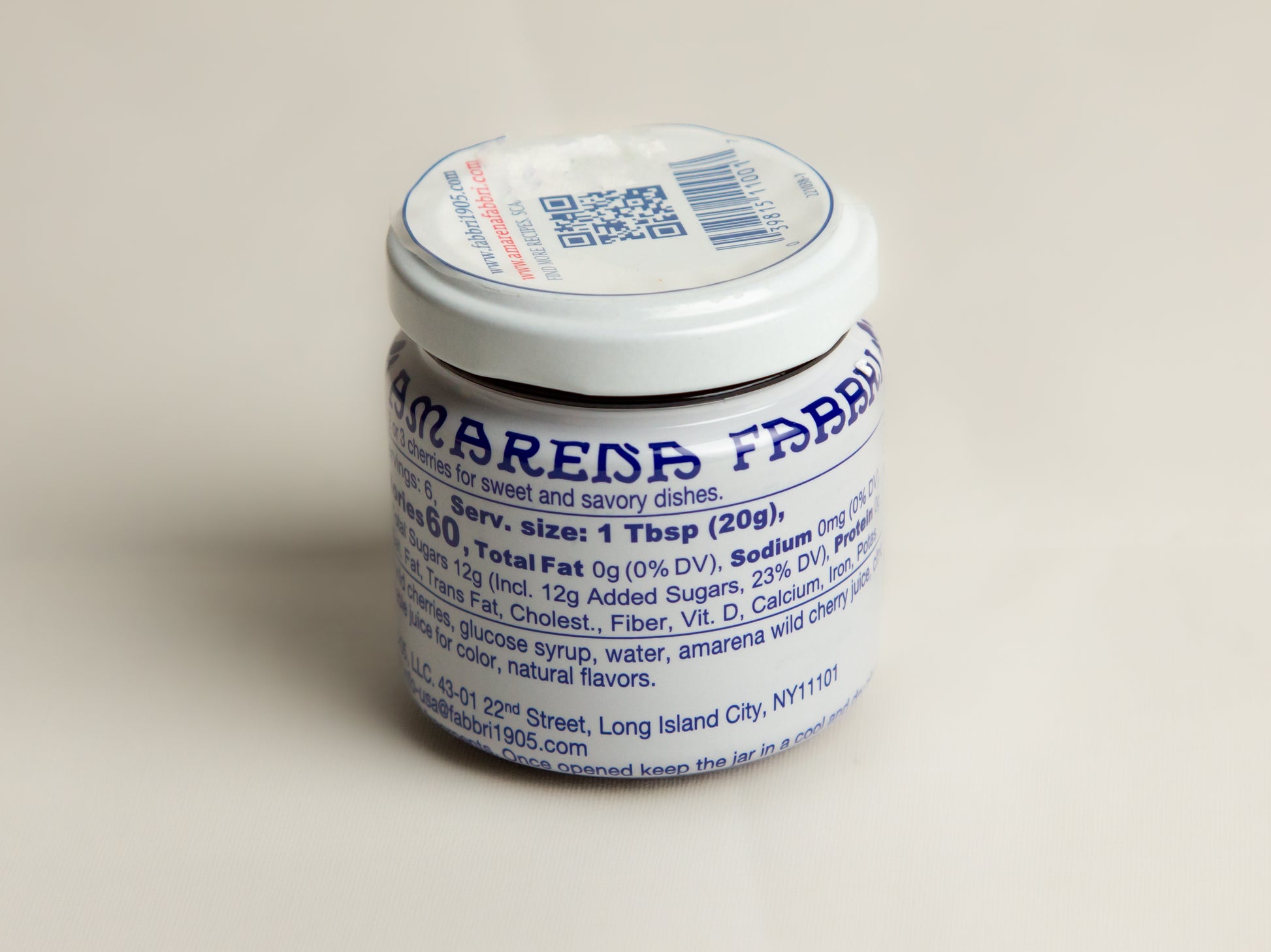 Jar of Fabbri Amarena Cherries Nutrition side 2
