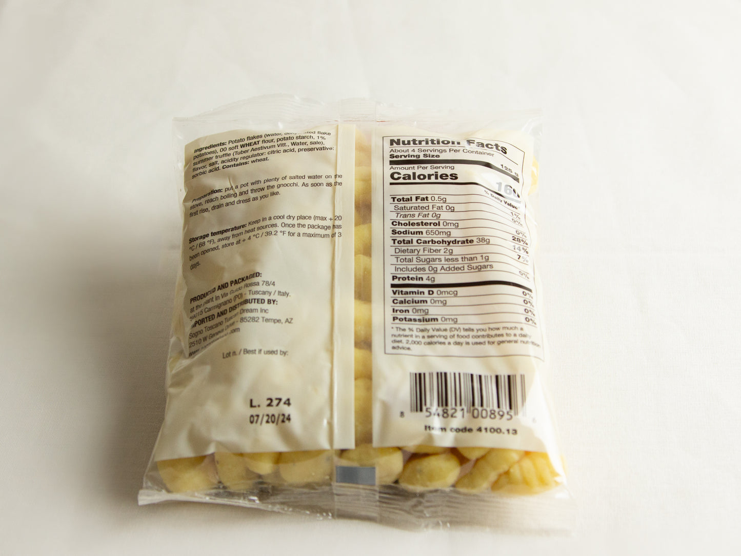 bag of Truffle Gnocchi nutrition side
